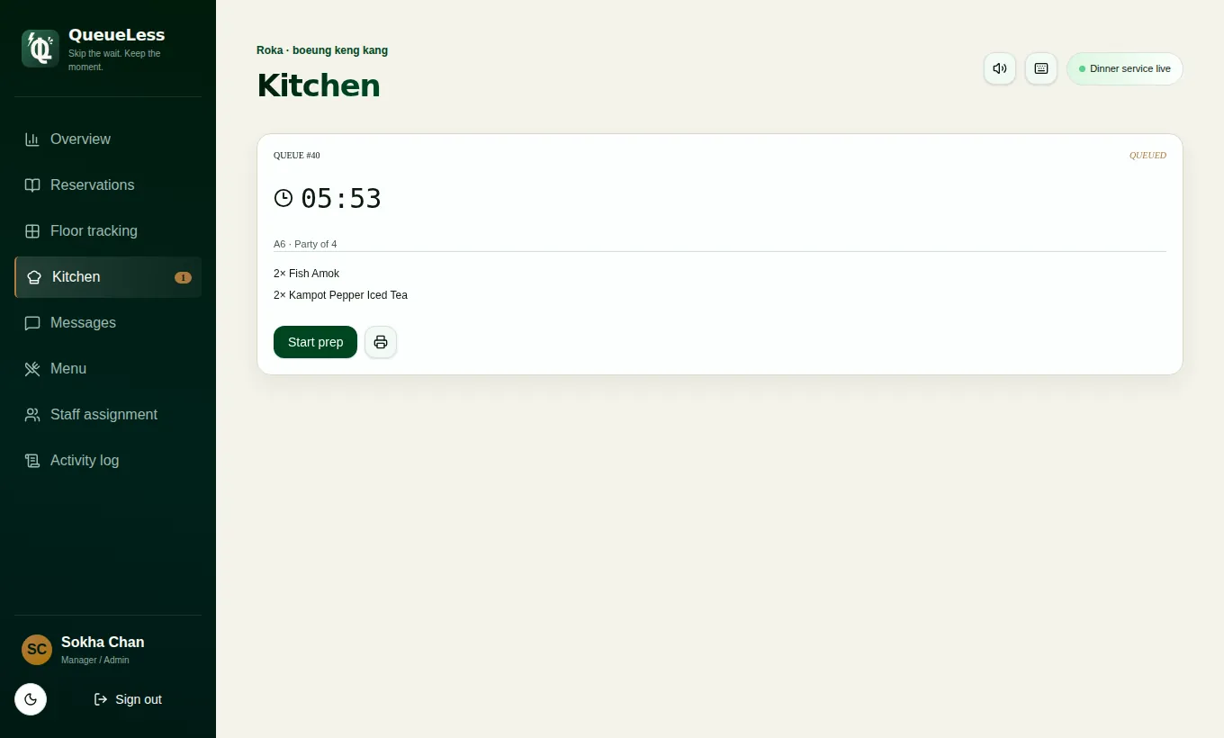 Kitchen timing screen