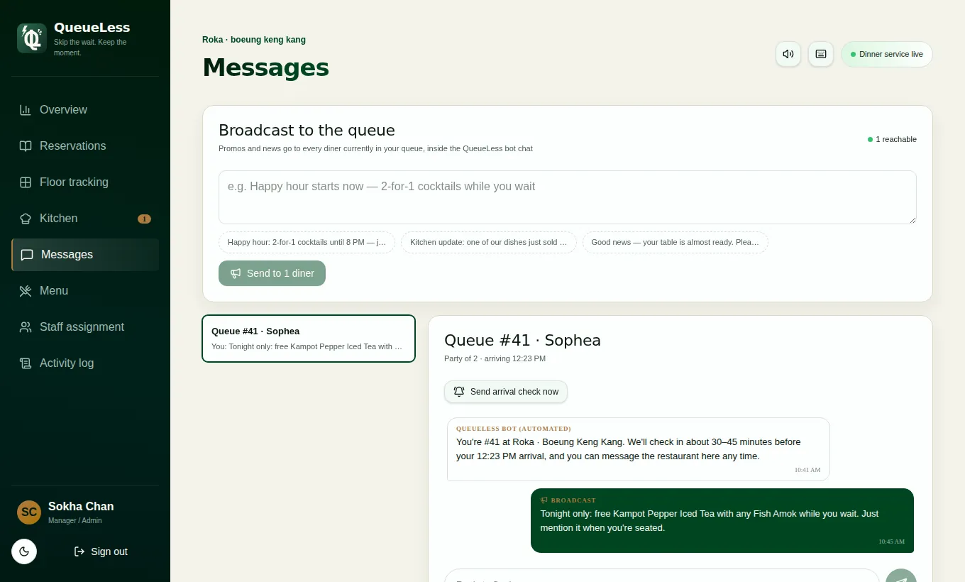 Messages and promos screen