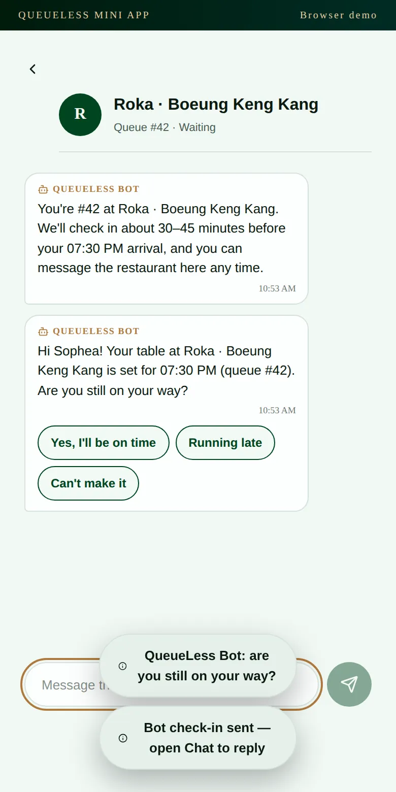 The bot checks in screen