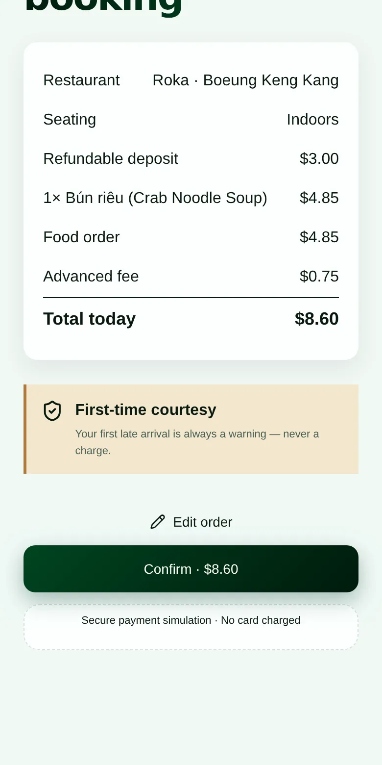 Review and confirm screen