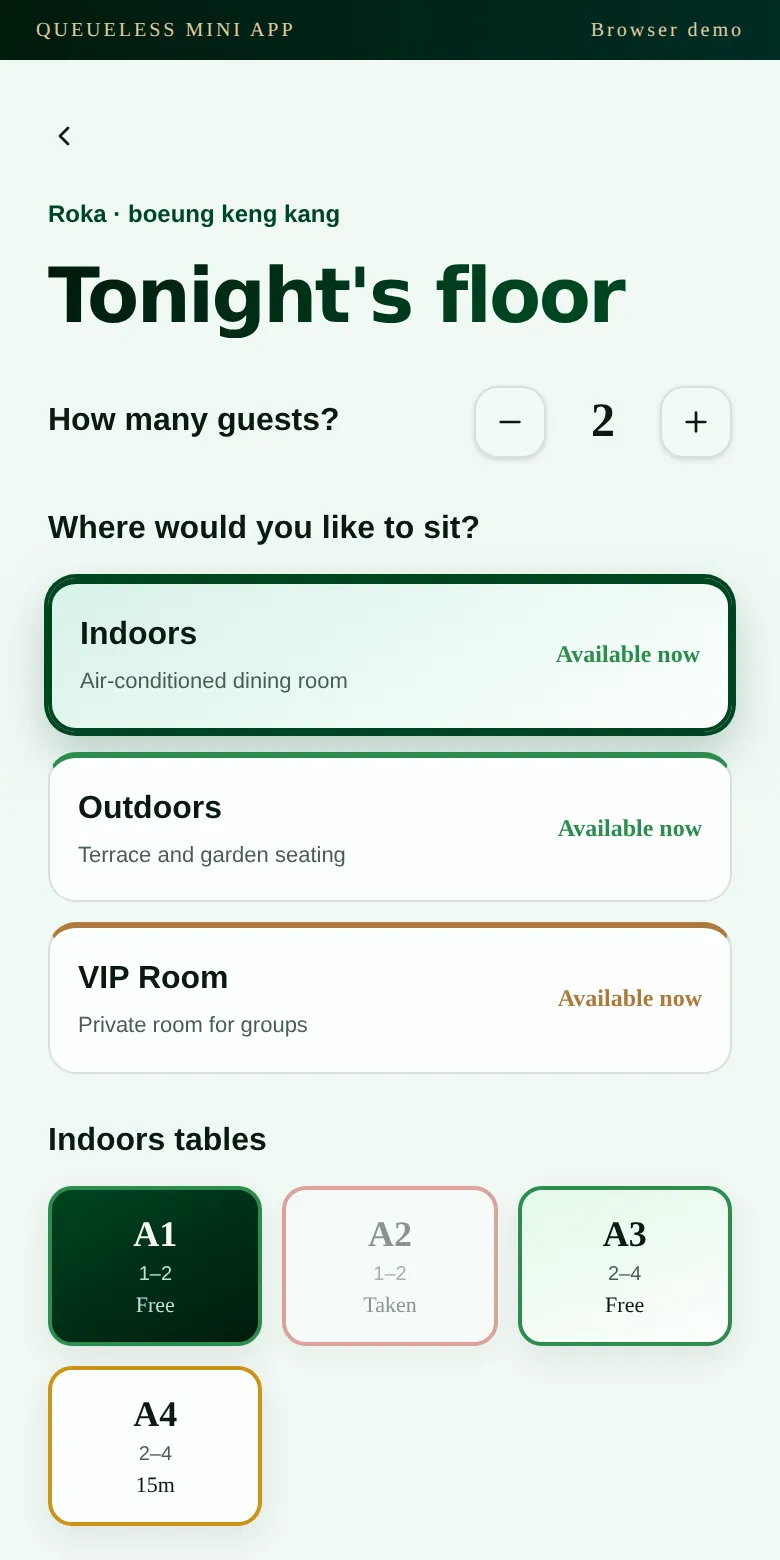Pick a table screen